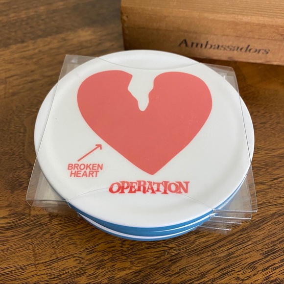 Hasbro Operation Broken Heart Ceramic Drink Coasters Junk Food Game Red - Picture 14 of 16